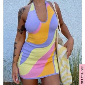 Can You Feel It Mini Dress Wave Print-White Fox B